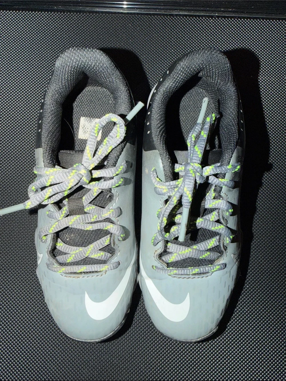 Nike Diamond Pro Baseball Cleats - Gray with Black & Neon Yellow Laces